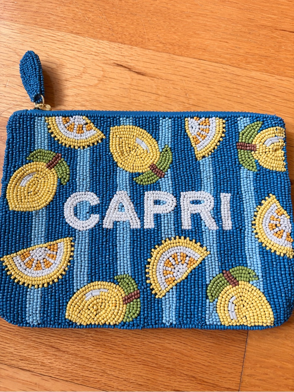 NWT Anthro 'CAPRI' Lemon Zip Clutch - Fiona Medium Beaded Pouch City Edition NEW
